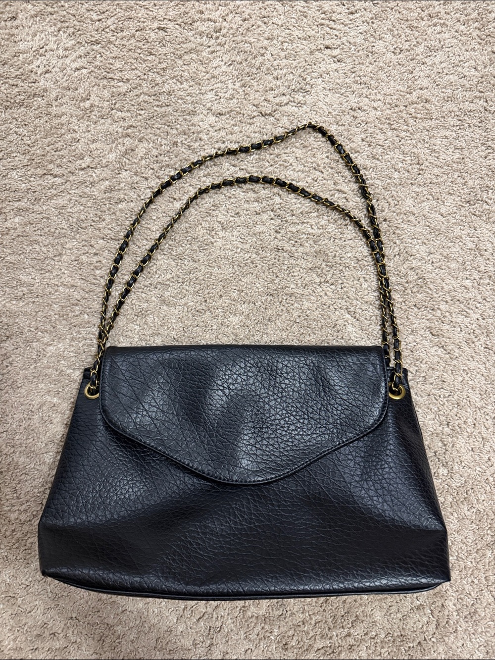 Black Leather Chain-Handle Shoulder/crossbody bag